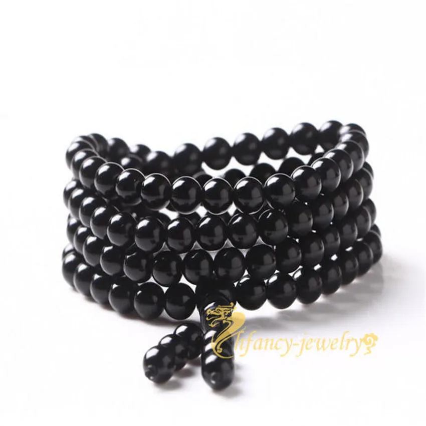 

Obsidian 108 Beads Bracelet Trendy Jewelry Buddhist Gift Yoga Mala Natural Men 6mm Bodhi Stackable Beaded Prayer