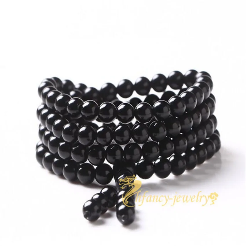 Obsidian 108 Beads Bracelet Trendy Jewelry Buddhist Gift Yoga Mala Natural Men 6mm Bodhi Stackable Beaded Prayer