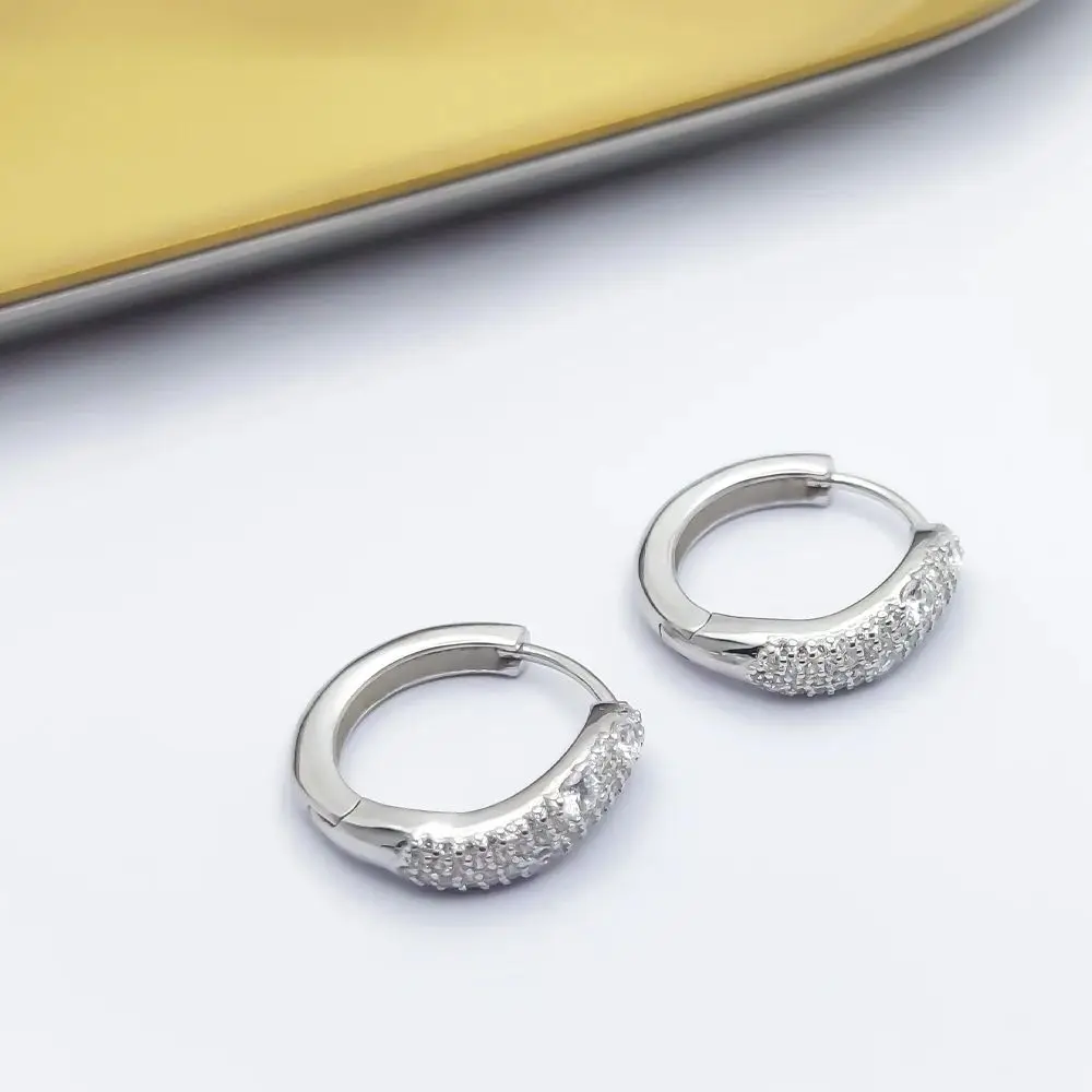 HESHI Earrings for Woman Man Smooth White Simple Arranged Zircon Diamond Inlay