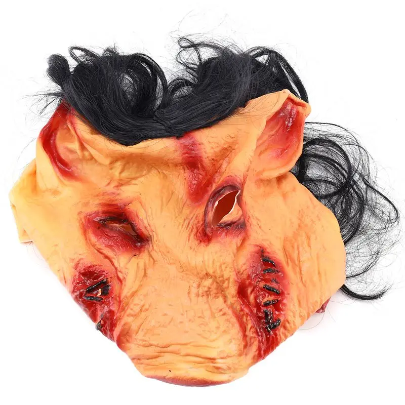 Maschere spaventose di Halloween novità testa di maiale Horror con maschere per capelli Caveira Costume Cosplay realistico lattice Festival forniture maschera