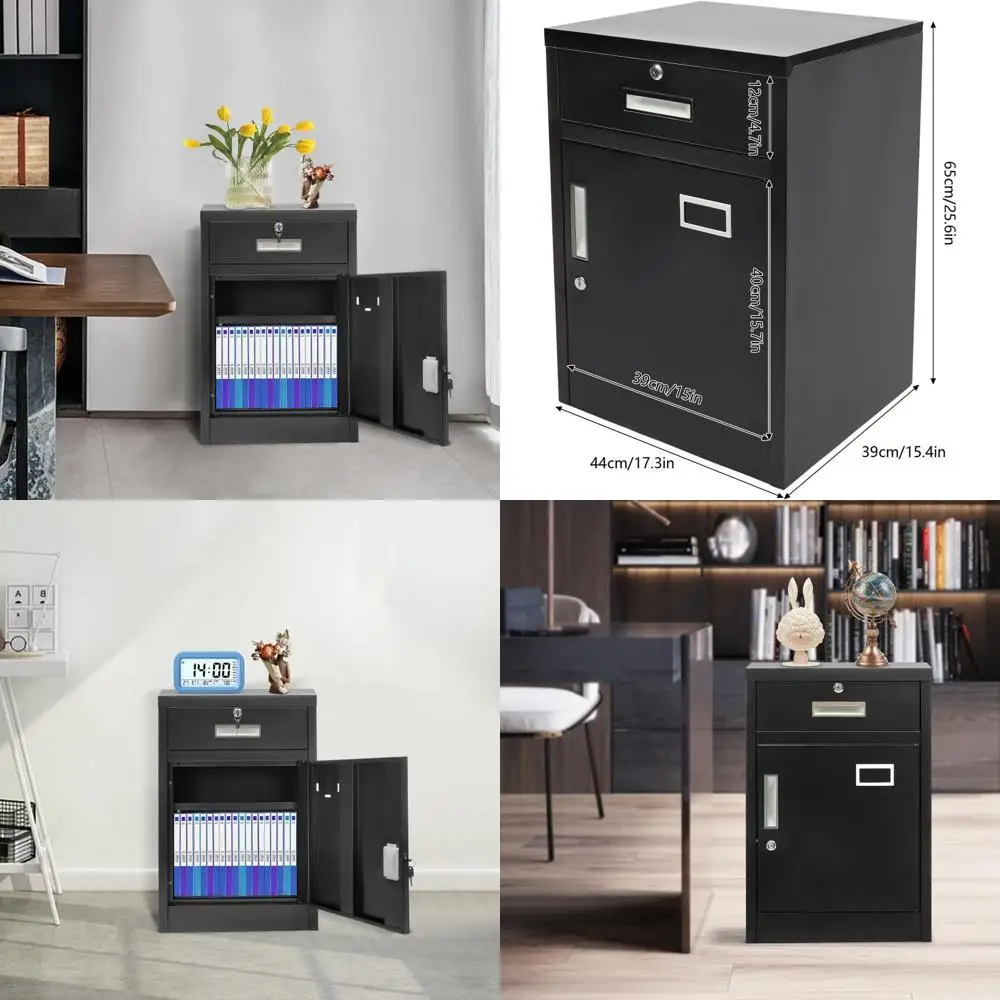 

Secure Locking Black File Cabinet for Desk, Under-Desk Storage with Drawer & Door, Holds Legal/Letter/A4, 17.3W x 15.4D x 25.6H