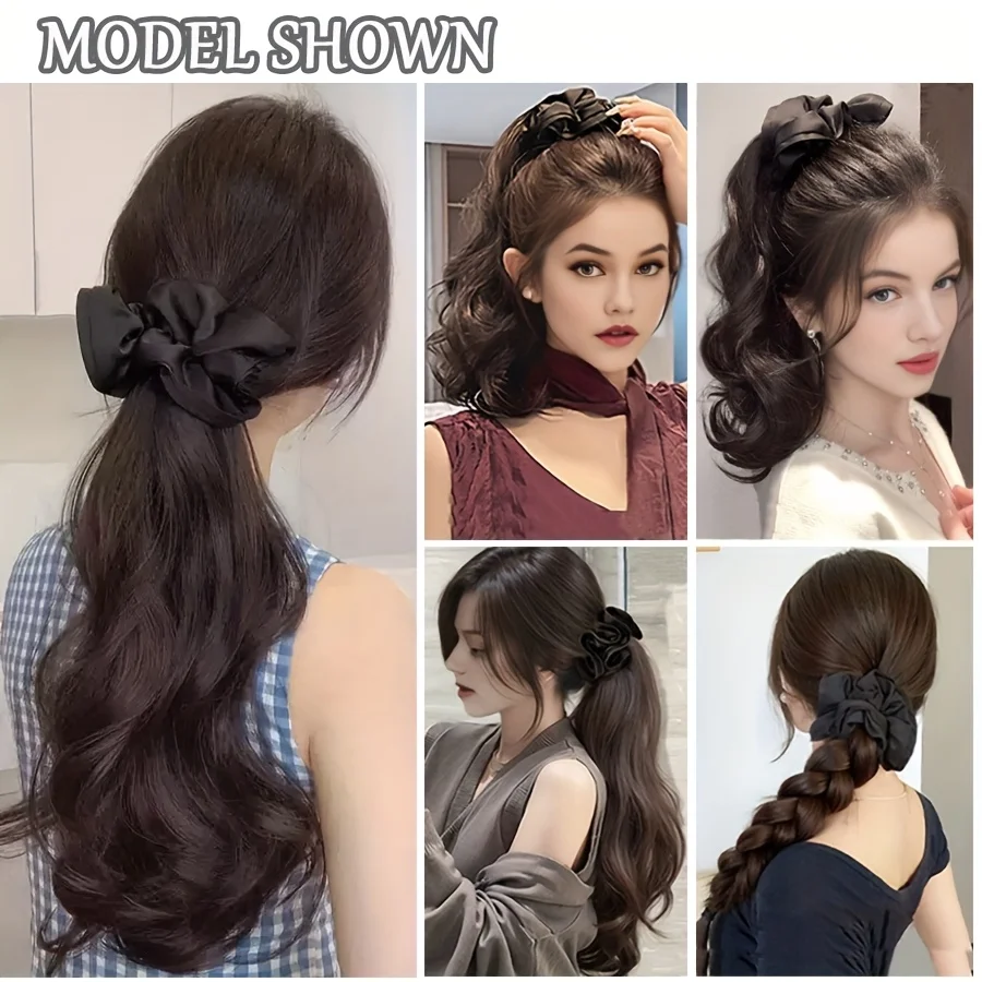 synthetic Long black Curled Flower Edge Grabbing Clip Ponytail Extension, Claw Clip In Pony Tails Hairpiece For Women