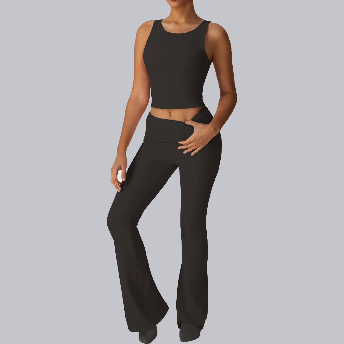 

Yoga Set 2 Pieces Women Tracksuit Workout Sets Gym Outfit Clothes Fitness Running Sportwear Sport Vest Wide-Leg Leggings Suit