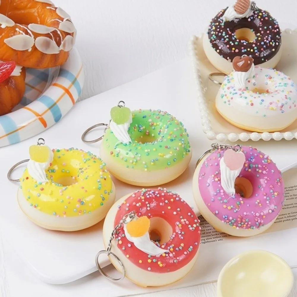 Simulated Food Donut Bread Squeeze Keychain Quick Rebound Kneading Slow Rebound Keyring Mini Super Soft Fidget For Kids