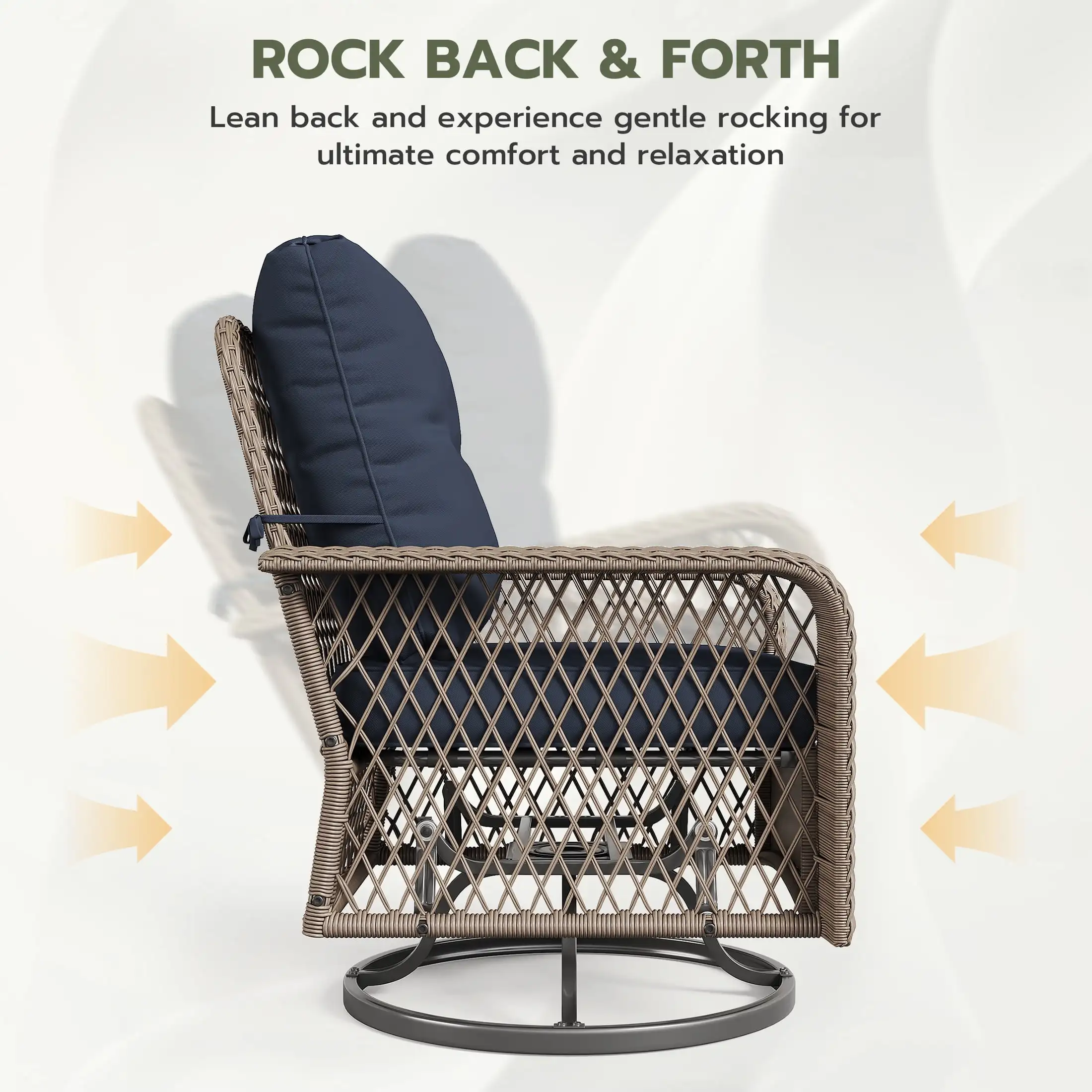 3 Pieces Patio Furniture Set, Outdoor Swivel Gliders Rocker, Wicker Patio Bistro Set with Rattan Rocking Chair