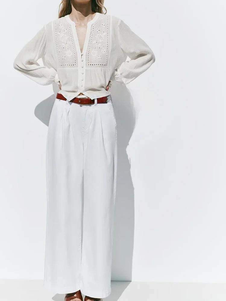 Casual Versatile Lungo Sve Pulsante singolo Ricamo cavo ort irt Traspirante Confortevole Primavera Autunno Inverno Donna...