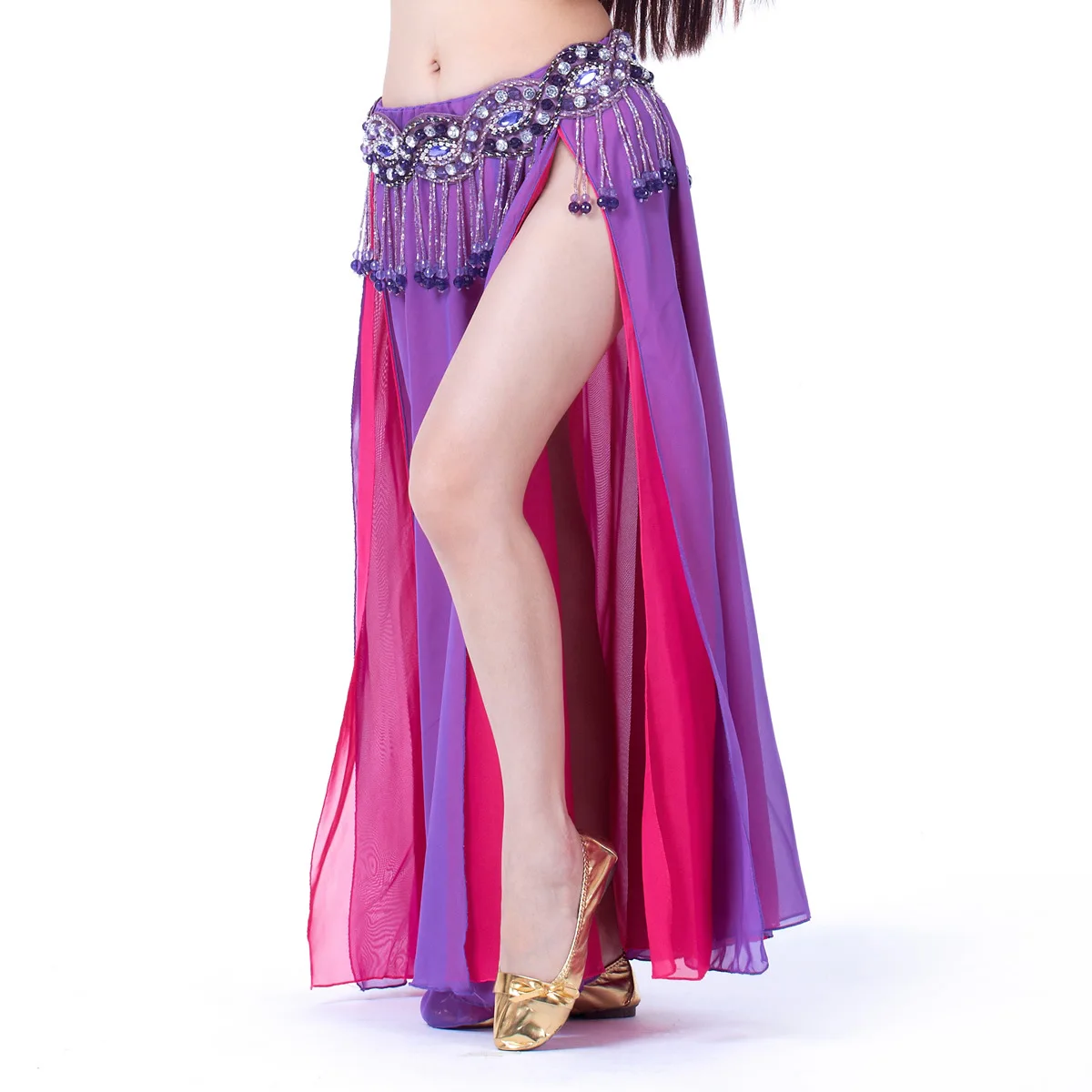 Big Swing Belly Dance กระโปรงผู้หญิง Belly Dance เครื่องแต่งกาย2 Slits กระโปรงชีฟอง Belly Dancer กระโปรง Belly เต้นรำกระโปรง