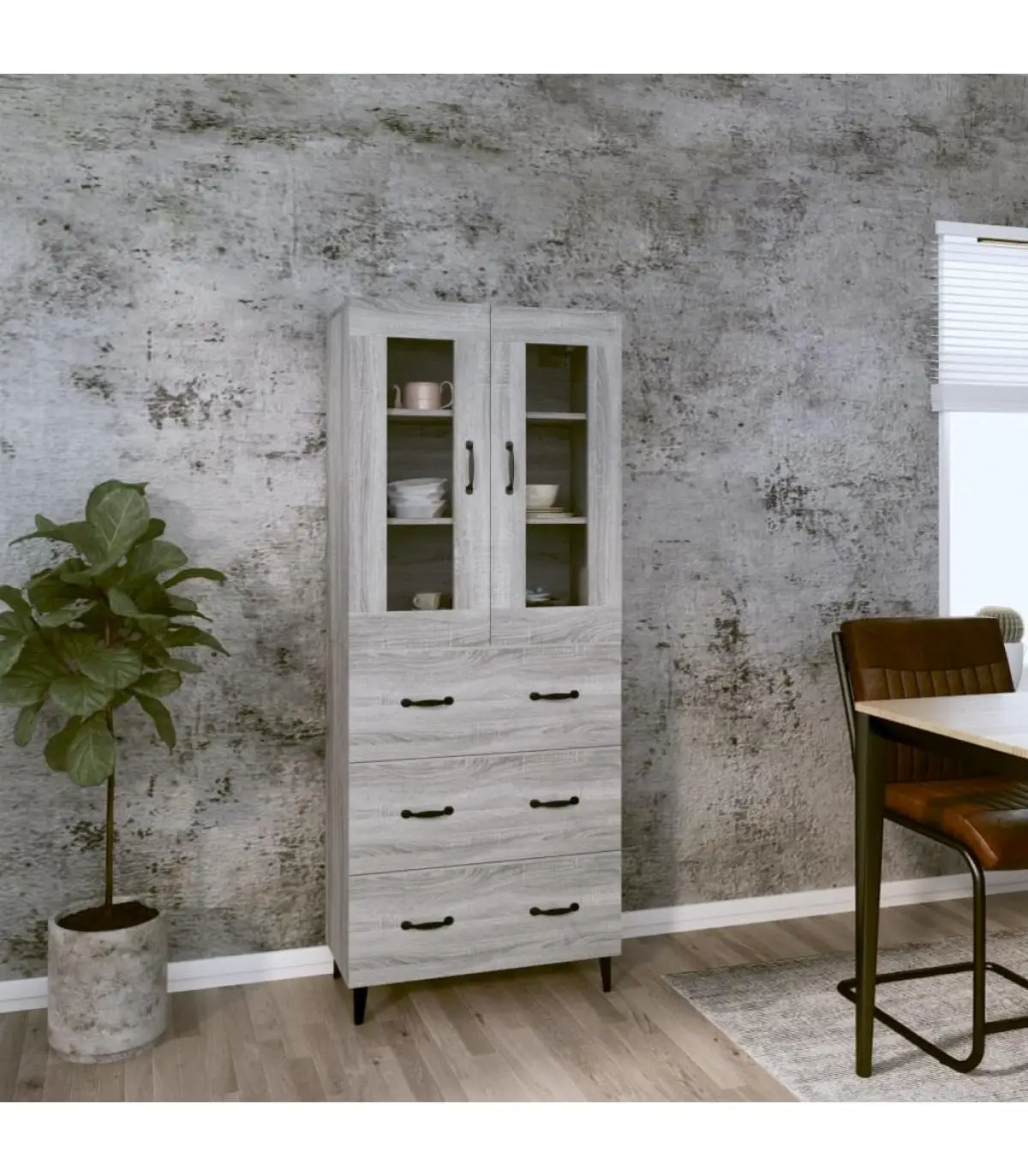 Sideboards high sideboard sonoma gray plywood 69,5x34x180 cm