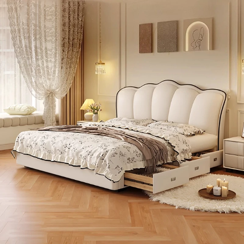 

Princess Modern King Double Bed Household Couples Cute Wooden Double Bed Storage White Cama Matrimonial Bedroom Furniture