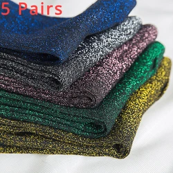 5 Pairs Glitter Socks Women Gold Silver Mid Tube Crew Socks Summer Trend  Korean Fashion Thin High-quality Cool Shiny Socks