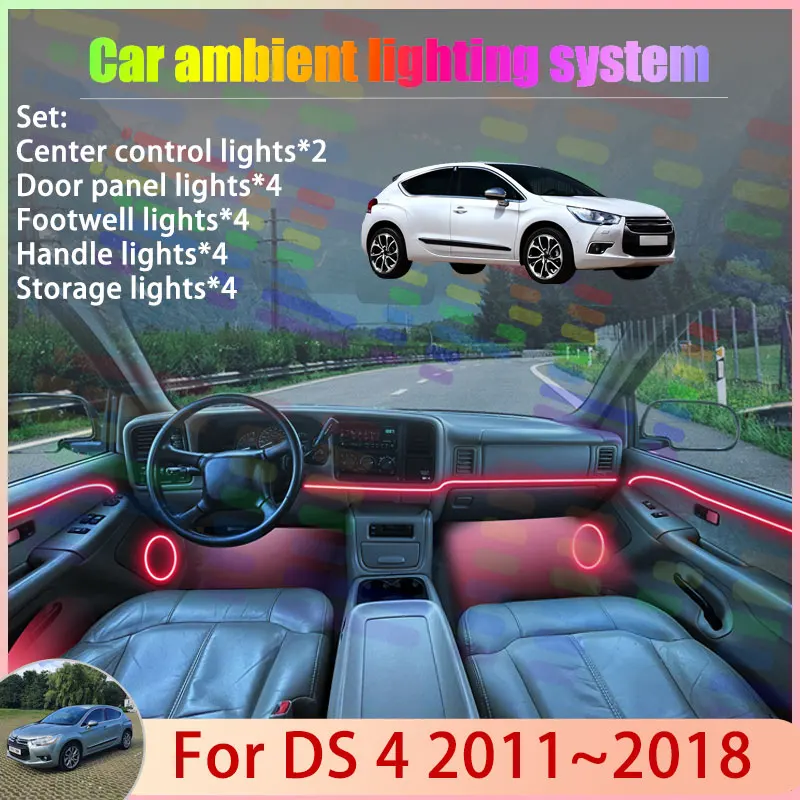 

For DS 4 Citroen Citroën 2011~2018 2012 2013 2/18 in 1 Car Atmosphere Light Lamp RGB Shade Ensemble Streamer Atmosphere Set Auto
