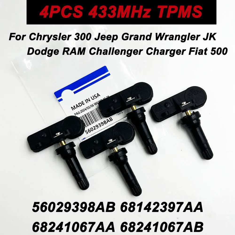 

4шт. 56029398 Датчик давления в шинах AB 433 МГц TPMS для Jeep Wrangler Grand Cherokee Charger Dodge 68142397 АА 68241067 АА 68241067 АБ