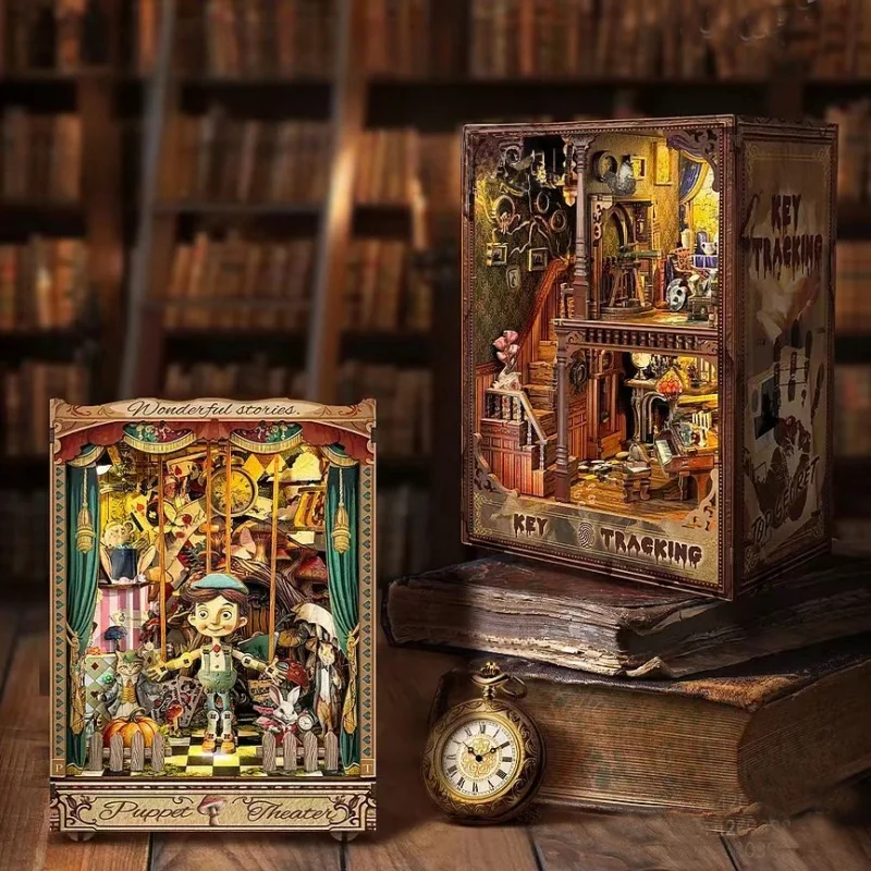 OUZEY Antique Marionette Stage DIY، غلاف خشبي ثلاثي الأبعاد مع مفتاح مخفي، نموذج غامض للمراهقين #1