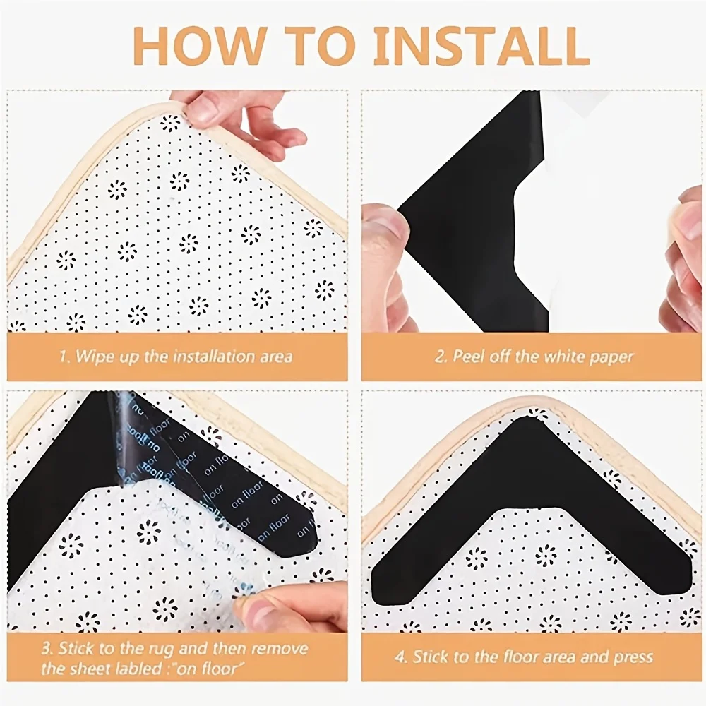 4/8/16/24Pcs Non Slip Rug Gripper Carpet Tape Corner Anti Slip Mat Stickers Reusable Washable Rug Pad Fixing Tape