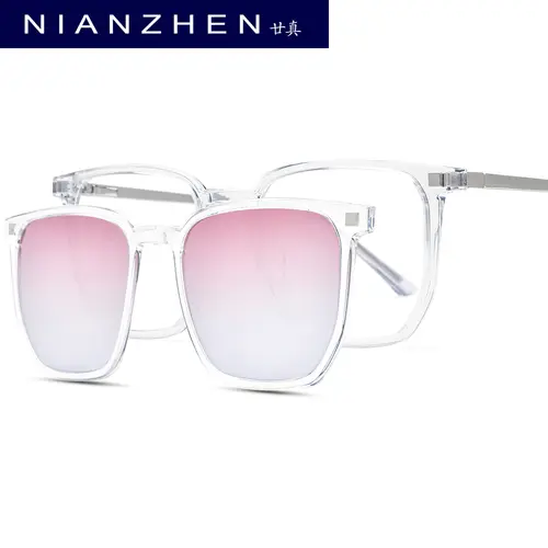 NIANZHEN TR90 Alloy Glasses Frame Men Square Magnet Clip Eyeglasses Gradient Polarized Sun Lens Women Ultralight Eyewear 2181 - Image 9