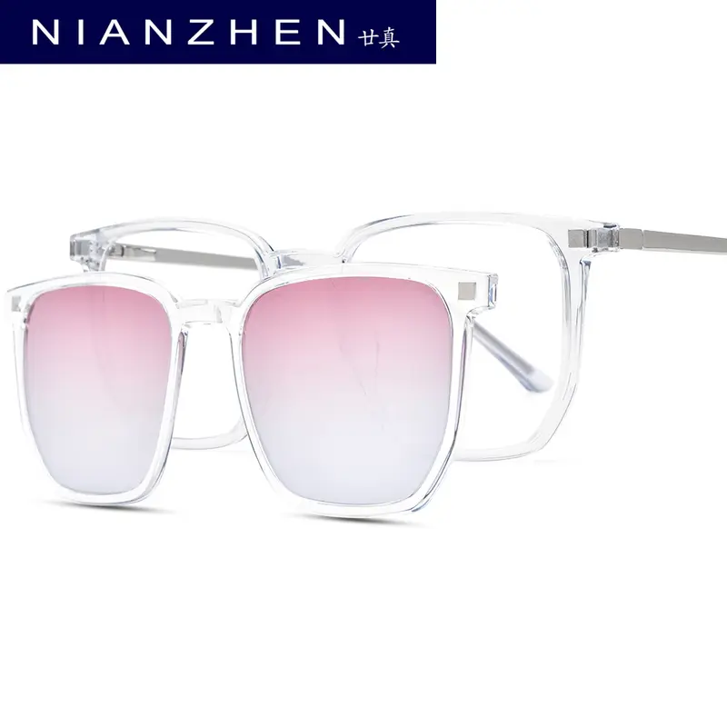NIANZHEN TR90 Alloy Glasses Frame Men Square Magnet Clip Eyeglasses Gradient Polarized Sun Lens Women Ultralight Eyewear 2181 - Image 9
