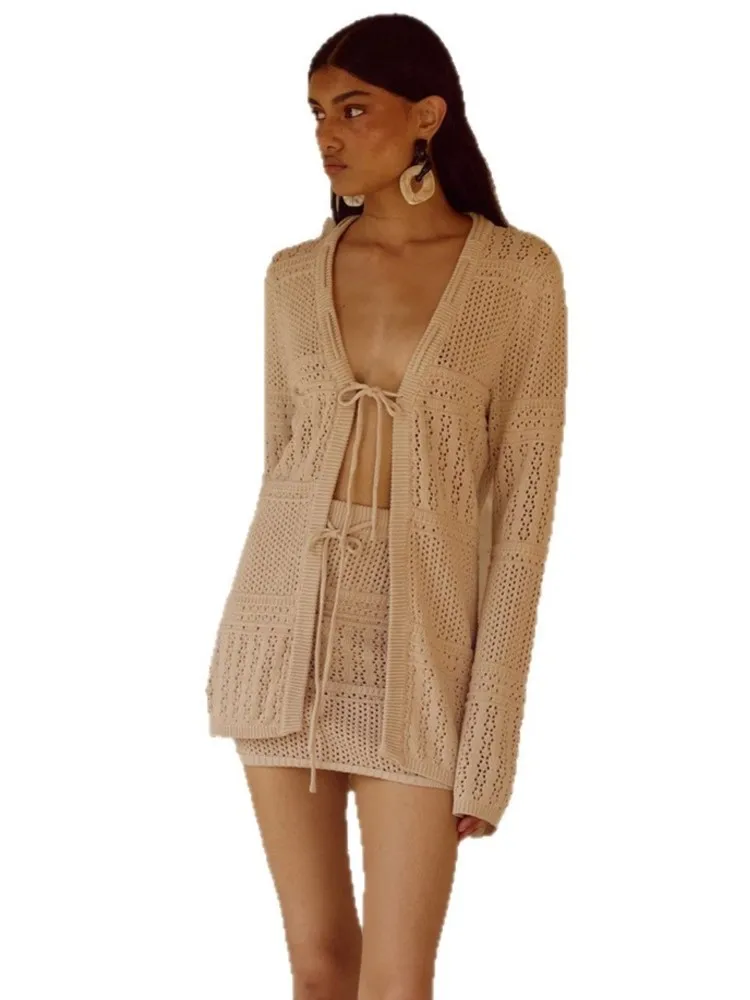 2026年女性用ビーチ2ピースセットビキニカバーアップ水着トップスとハイウエストスカートセクシーレディース水着カバーアップ水着