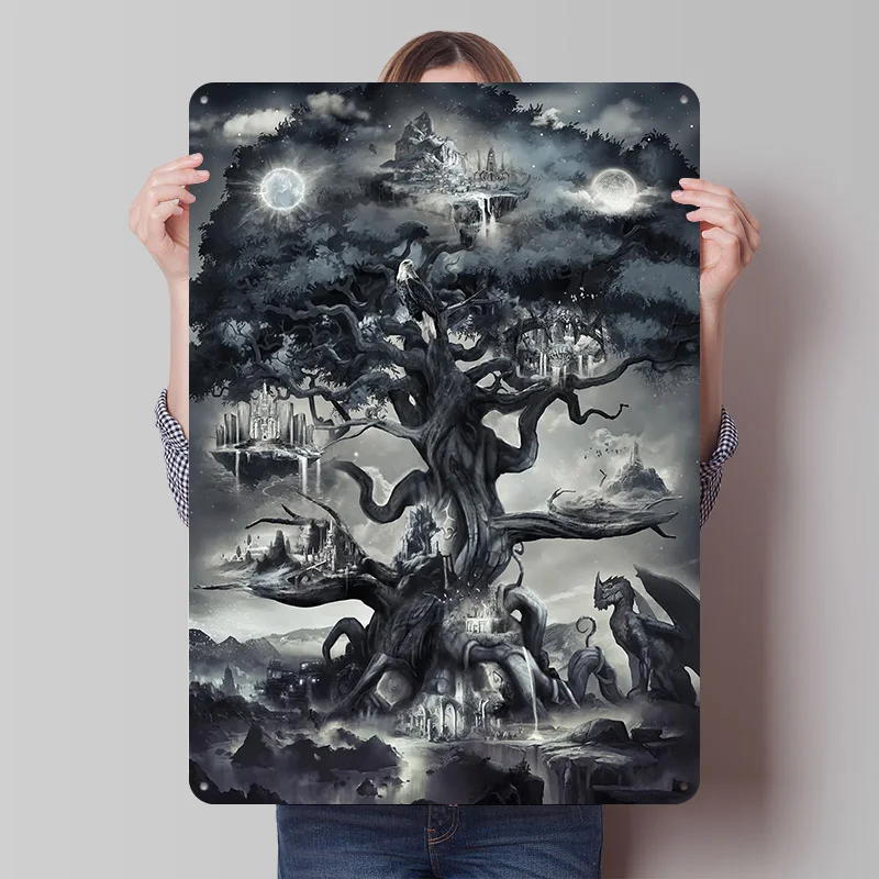 Yggdrasil Norse World Tree Metal Poster Wand Deko علامات القصدير المعدنية القابلة للتخصيص لتزيين جدران فن الأشياء لتصميم الغرفة #1