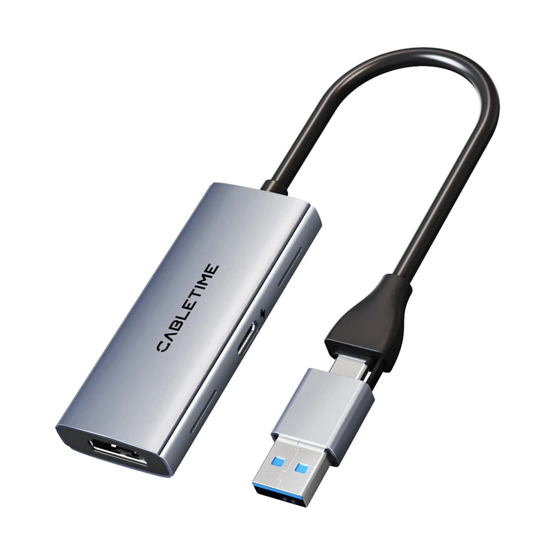 CABLETIME USB 3.0 HDMI carte de Capture vidéo PD 100W 5Gbps USB A + C aluminium 1080p Full HD pour Meta Quest 3 PS5 commutateur de diffusion 1/2