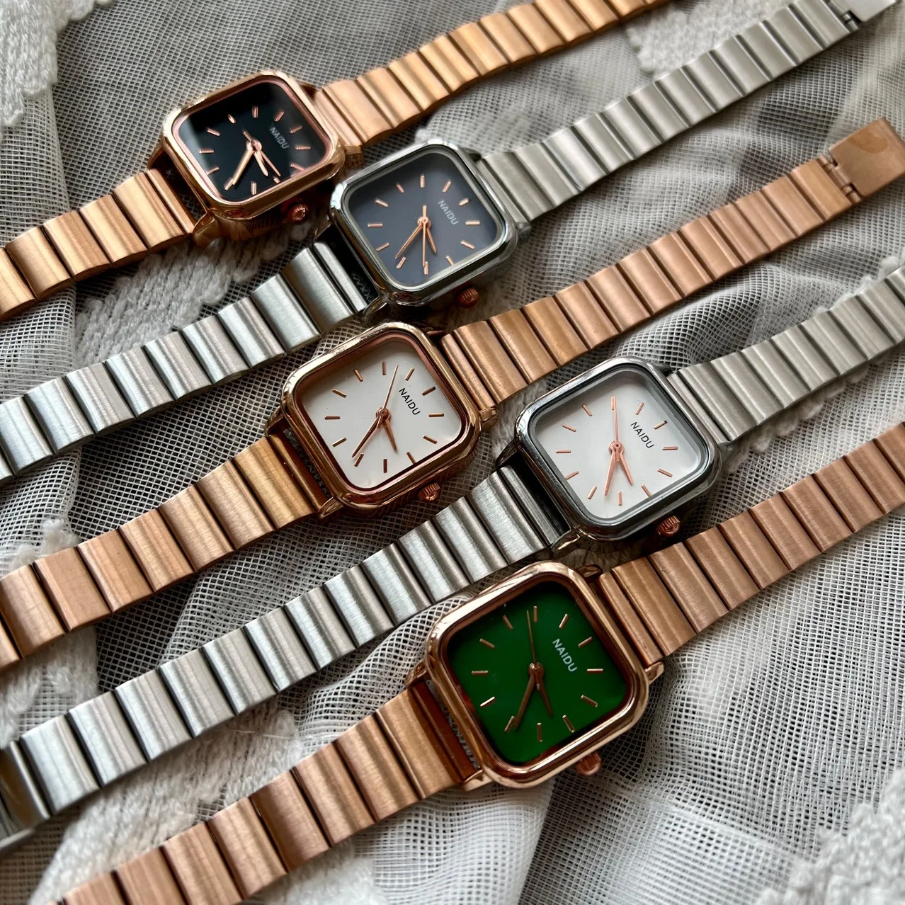 Women Quartz Watch Luxury Fashion Square Rose Gold Sliver Case Band Roman Numeral Dial Female Watches Niche New Dress Wristwatch