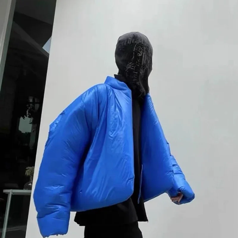 Winter Trend New Kanye West Down Jacket Rhine Blue Plastic Down Jacket Casual Short Bread Jacket Men High Street Pop Warm Coat