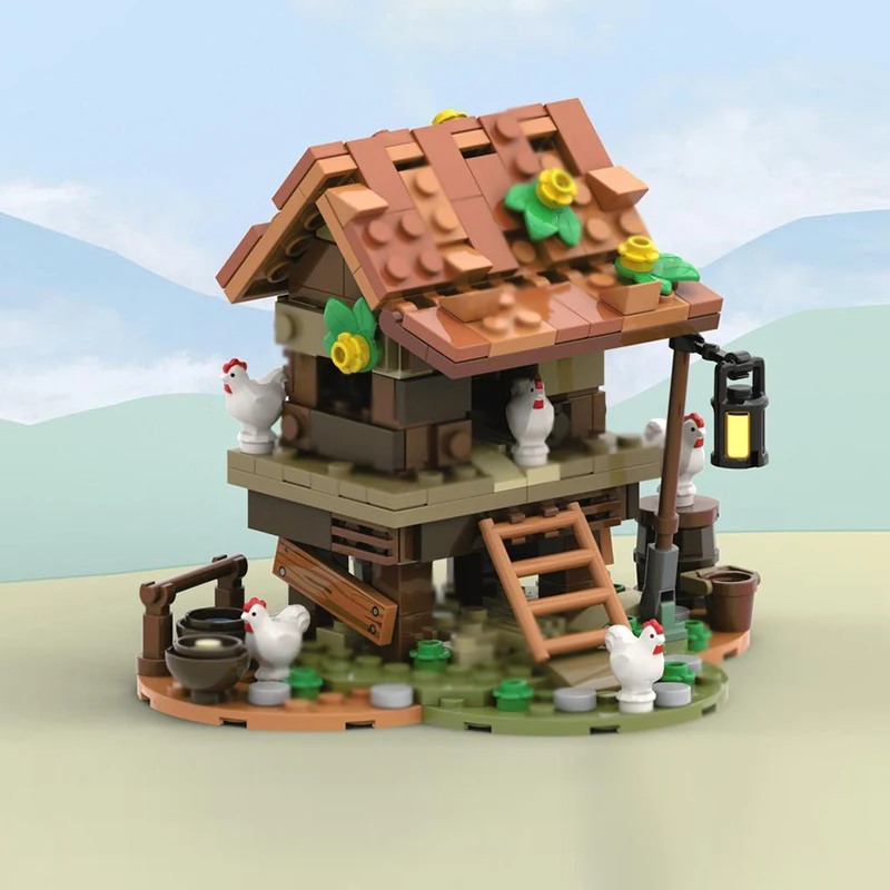 Street View Model MOC Building Bricks Medieval Castle Chicken Coop Modular Technology Gifts Holiday Assemble Children Toys Suit