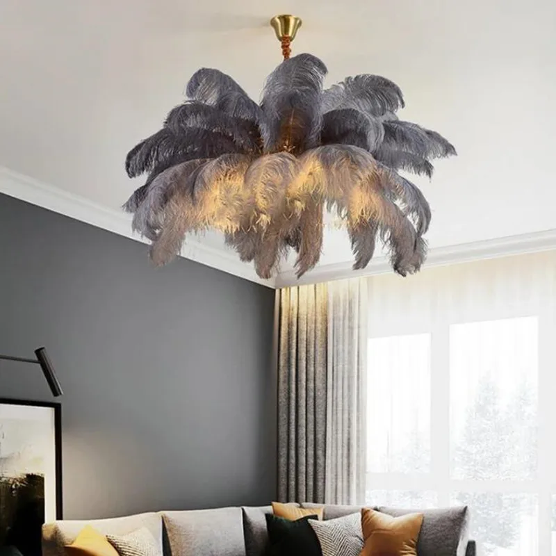 Imagem -02 - Nordic Ostrich Feather Pendant Lamp Lâmpada de Pena Branca para Sala de Estar Decoração do Quarto das Crianças Iluminação Interior