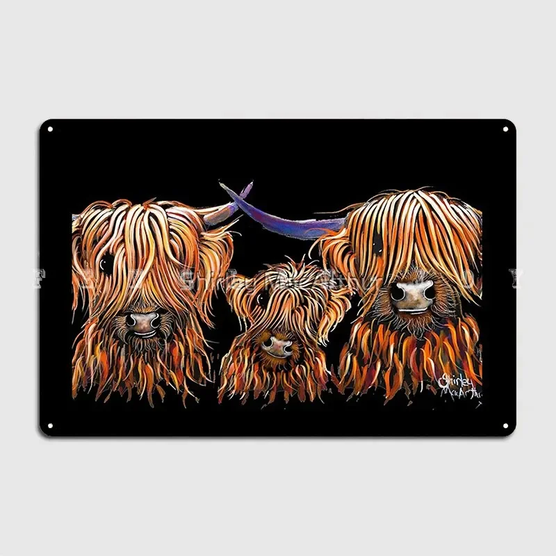 Scottish Highland Cows Print 'The Tangerines 2' By Shirley Macarthur Metal Sign Cave Pub Classic Wall Decor Tin Sign Posters