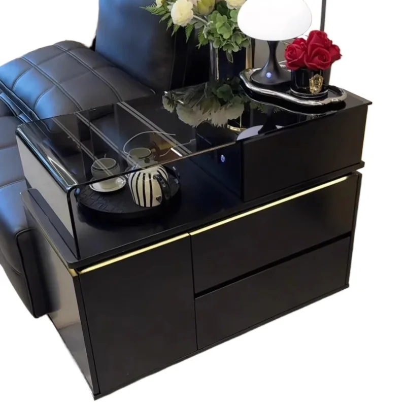 

2504 liftable mobile coffee table small apartment living room Italian minimalist cart sofa side table light strip model