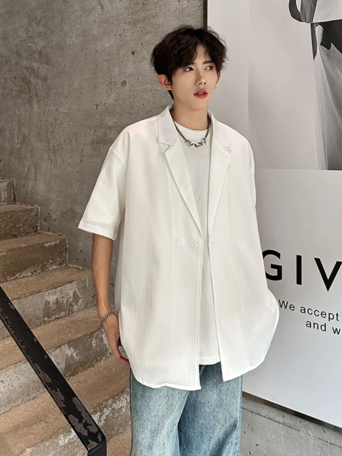 

Мужской летний костюм из ледяного шелка: свободный крой, модный, с защитой от солнца, драпированный, комфортный, городской стиль