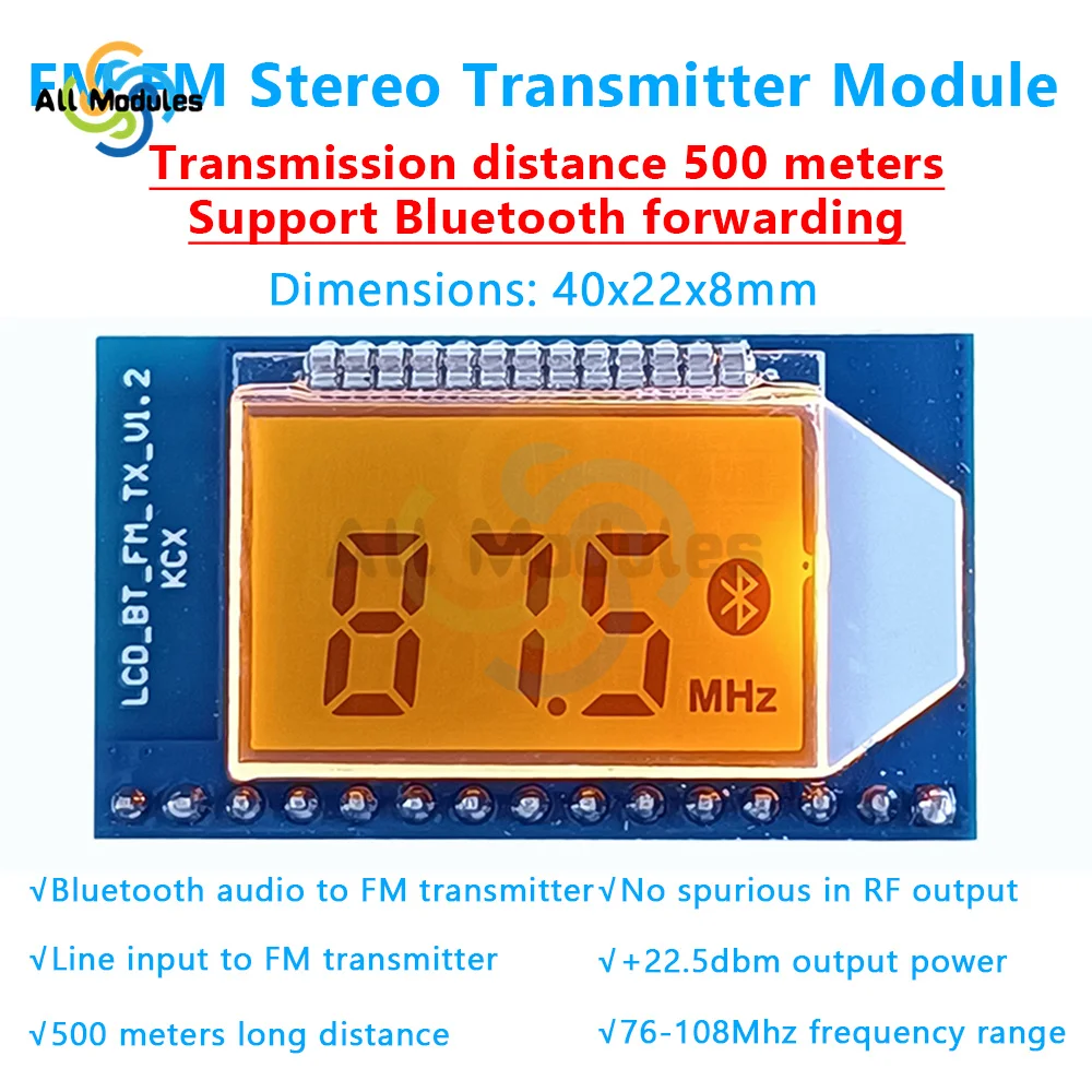 FM Stereo Audio Transmitter Circuit Board Module Bluetooth Forwarding Distance 500m 76-108MHz FM Station Digital Display Module