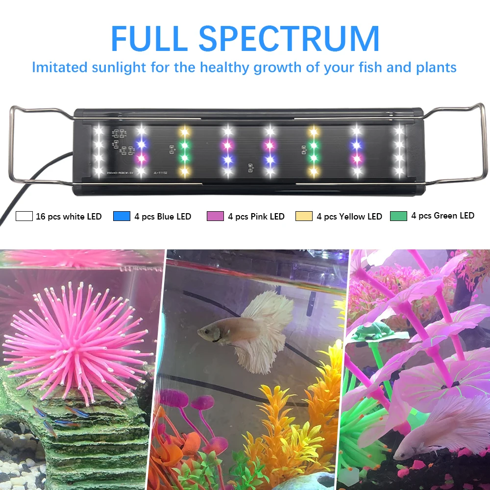 

Retractable fish tank lights LED lights with timer, USB-powered, adjustable brightness (level 10), vibrant fish and plant growth
