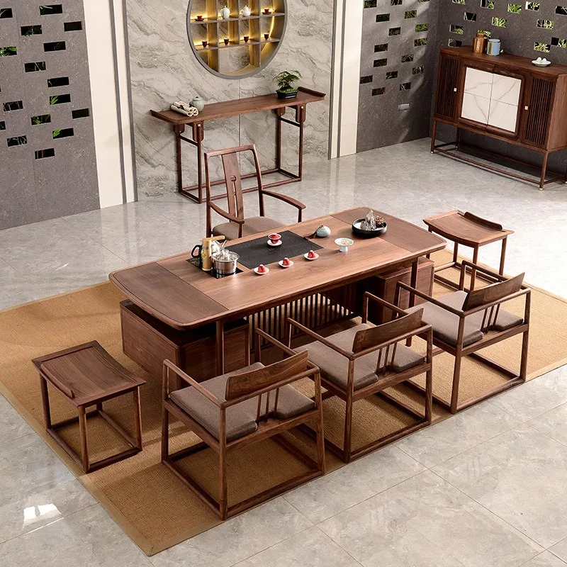 New Chinese style integrated tea table and chair combination, black walnut office modern kung fu tea table