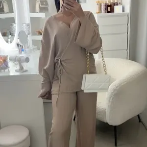 Trafza-Quimono Cardigan Belt Top und plissierte weibliche hohe Taille, festes Farbhemd, Sommermode, Leinen, 2 Stücke 12 Hauptverkäufe weibliche formelle Tatsache - №8