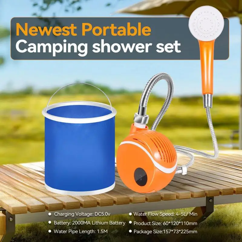 

Outdoor Shower Set Portable Camping Tent Shower Pump Rv 2000Mah Electric Rechargeable Shower Travel Washing Shower Kit