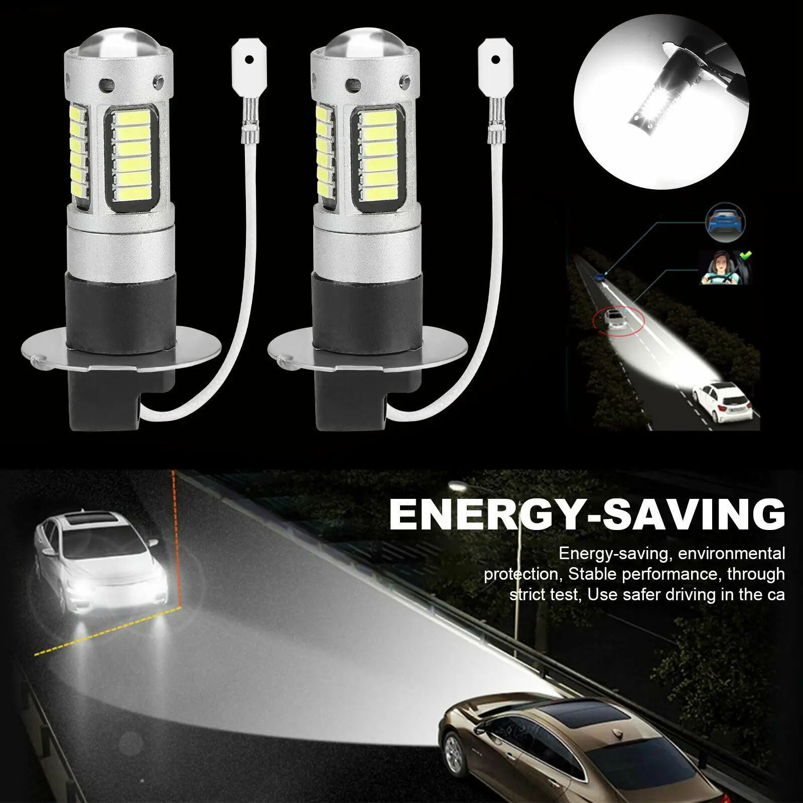 2 pezzi H3 Super Bright LED Fog Driving DRL Kit lampadine 6000K bianco