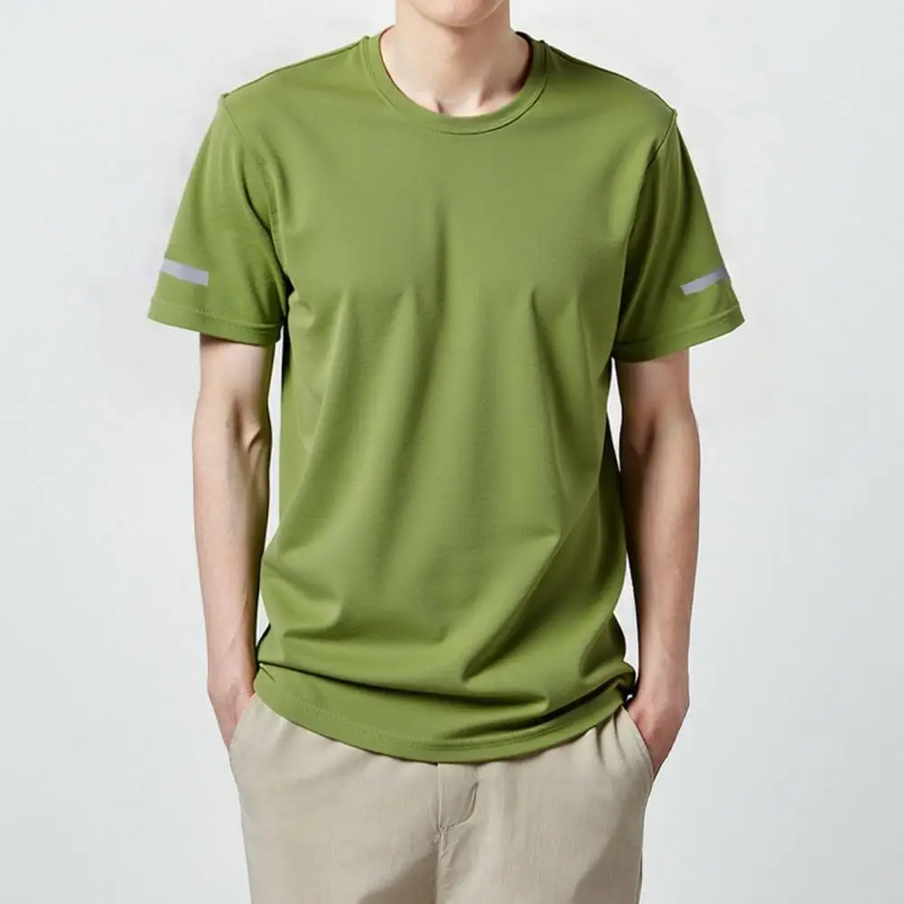 

Мужская быстросохнущая футболка с короткими рукавами и круглым вырезом, однотонная, повседневная, спортивная, для бега, тренажерного зала, повседневной носки