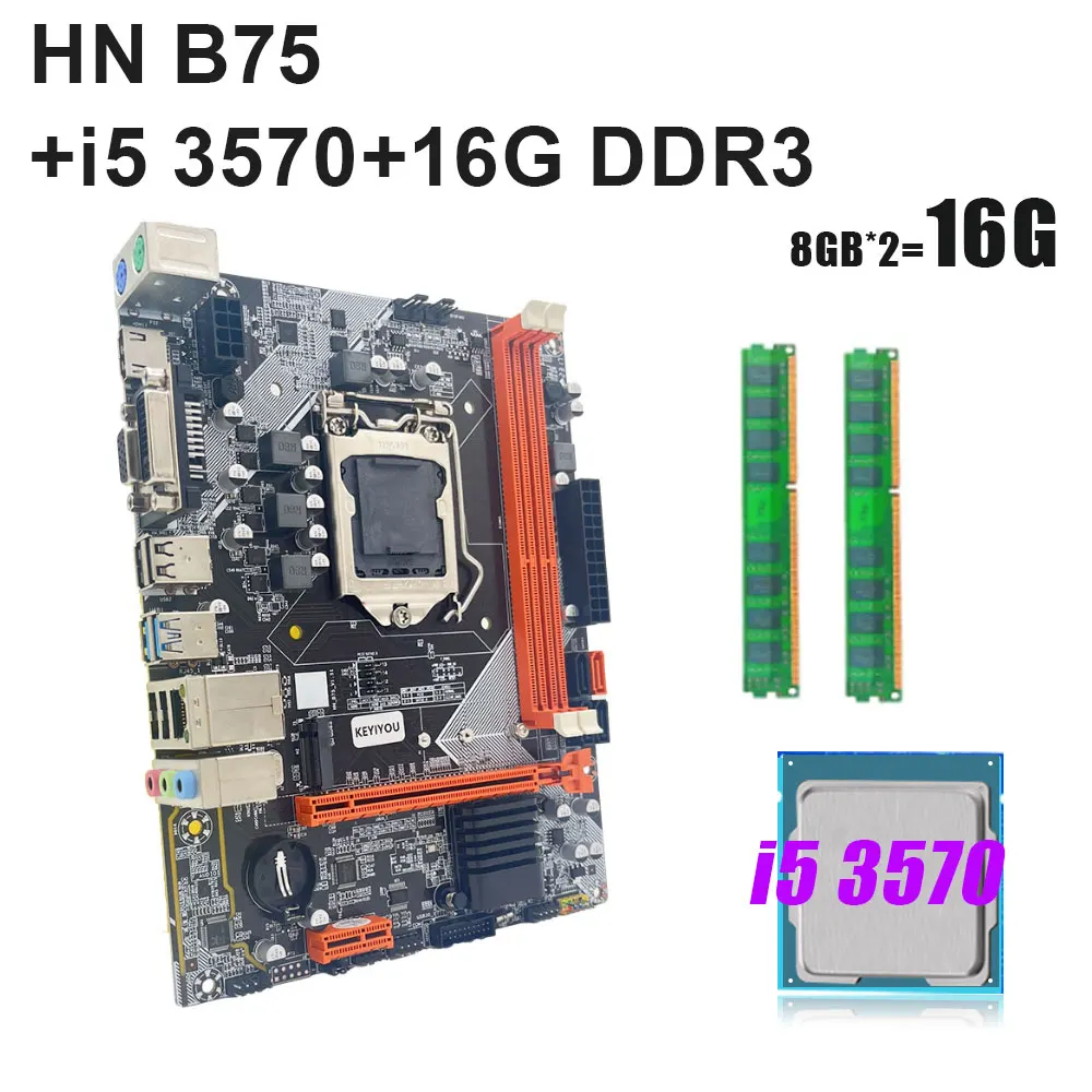 

KEYIYOU gaming B75 PC Motherboard kit with core i5 3570 2*8=16GB DDR3 Plate placa mae LGA 1155 with processor and memory LGA1155