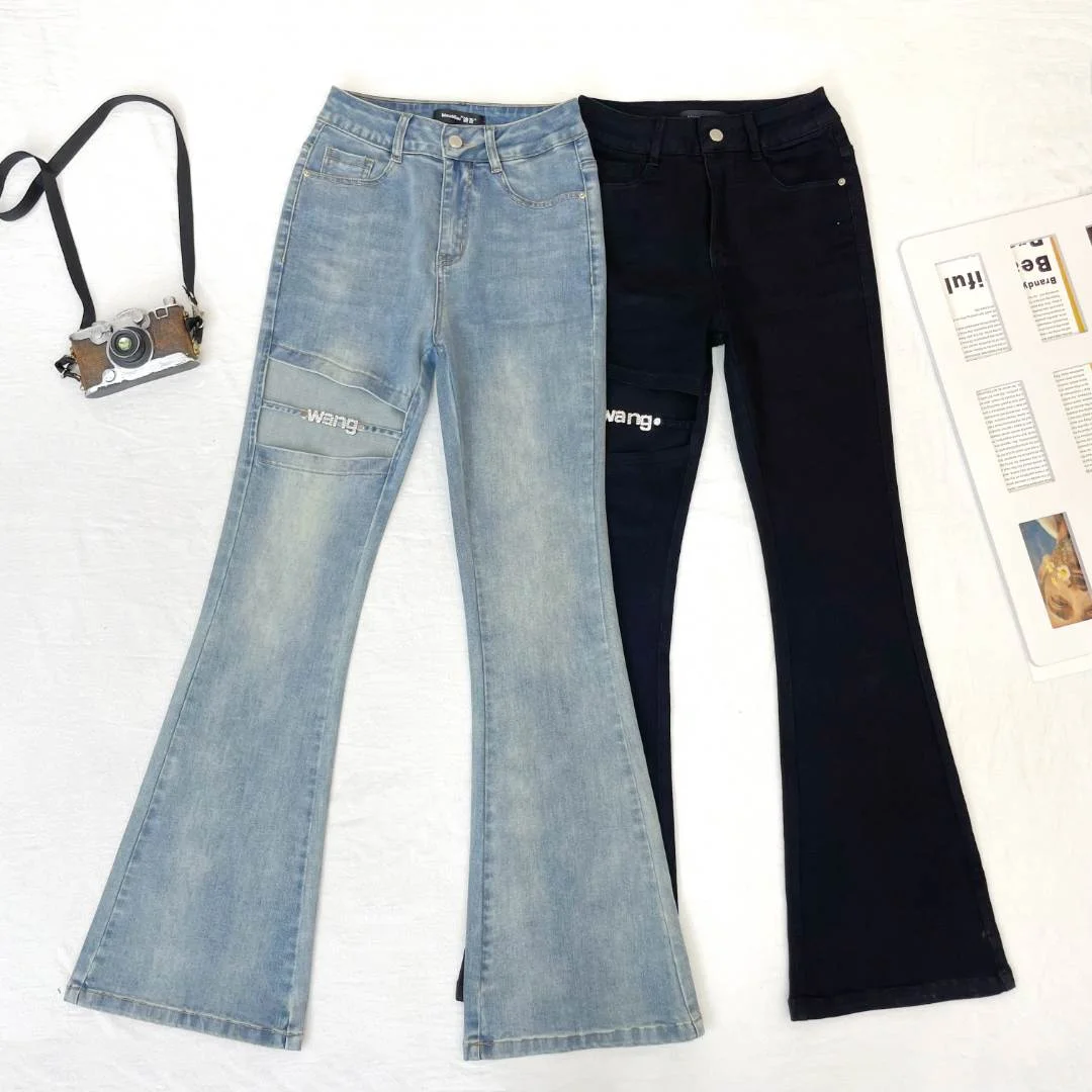 Jeans rotti Micro pantaloni svasati primavera/estate 2023 jeans versatili pantaloni Slim a vita alta