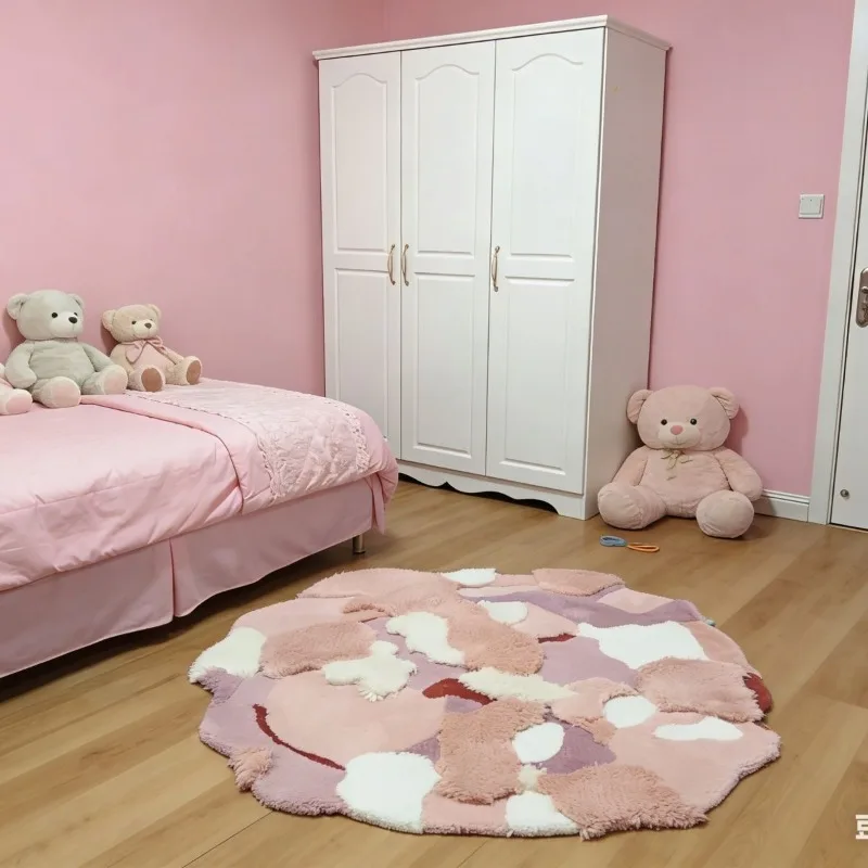 Daughter room long hair carpet girl bedside pink