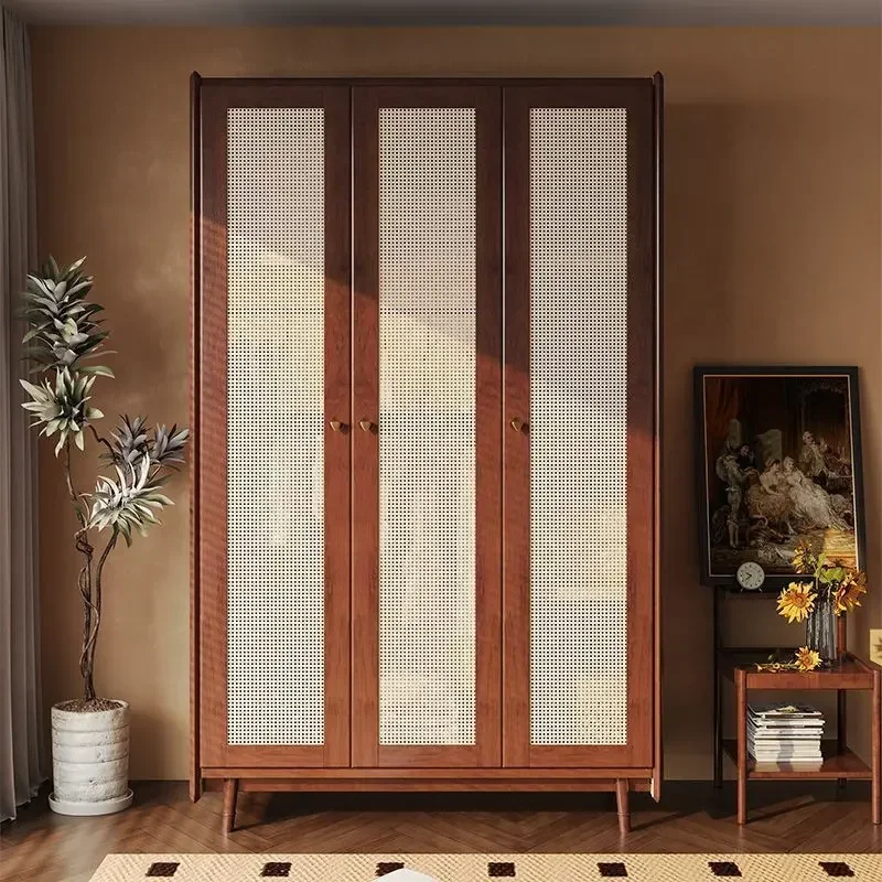 Solid wood small apartment Japanese wardrobe rural rattan wardrobe American storage household bedroom combination locker B & B