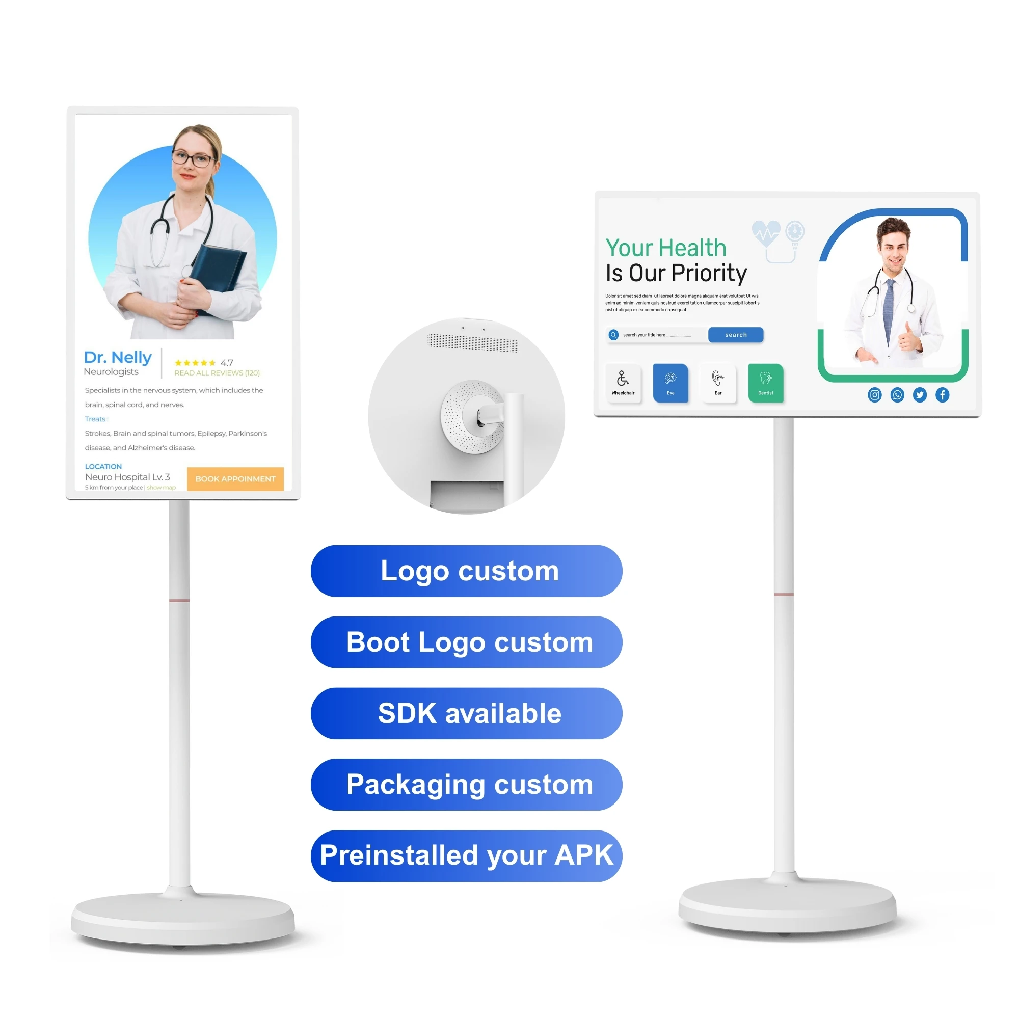 

Portable 32-Inch Wireless Touch Screen Monitor Android 13 8+128GB Optional Camera for Hospital Display Digital Signage