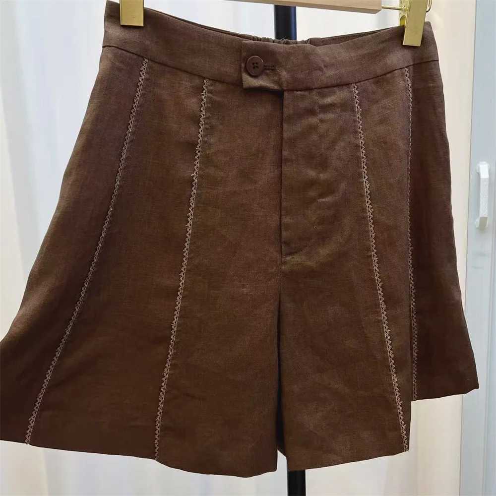 Women's Clothes 100 Linen High Waist Slim Shorts Summer Loose Casual Thin Wide Leg Pants