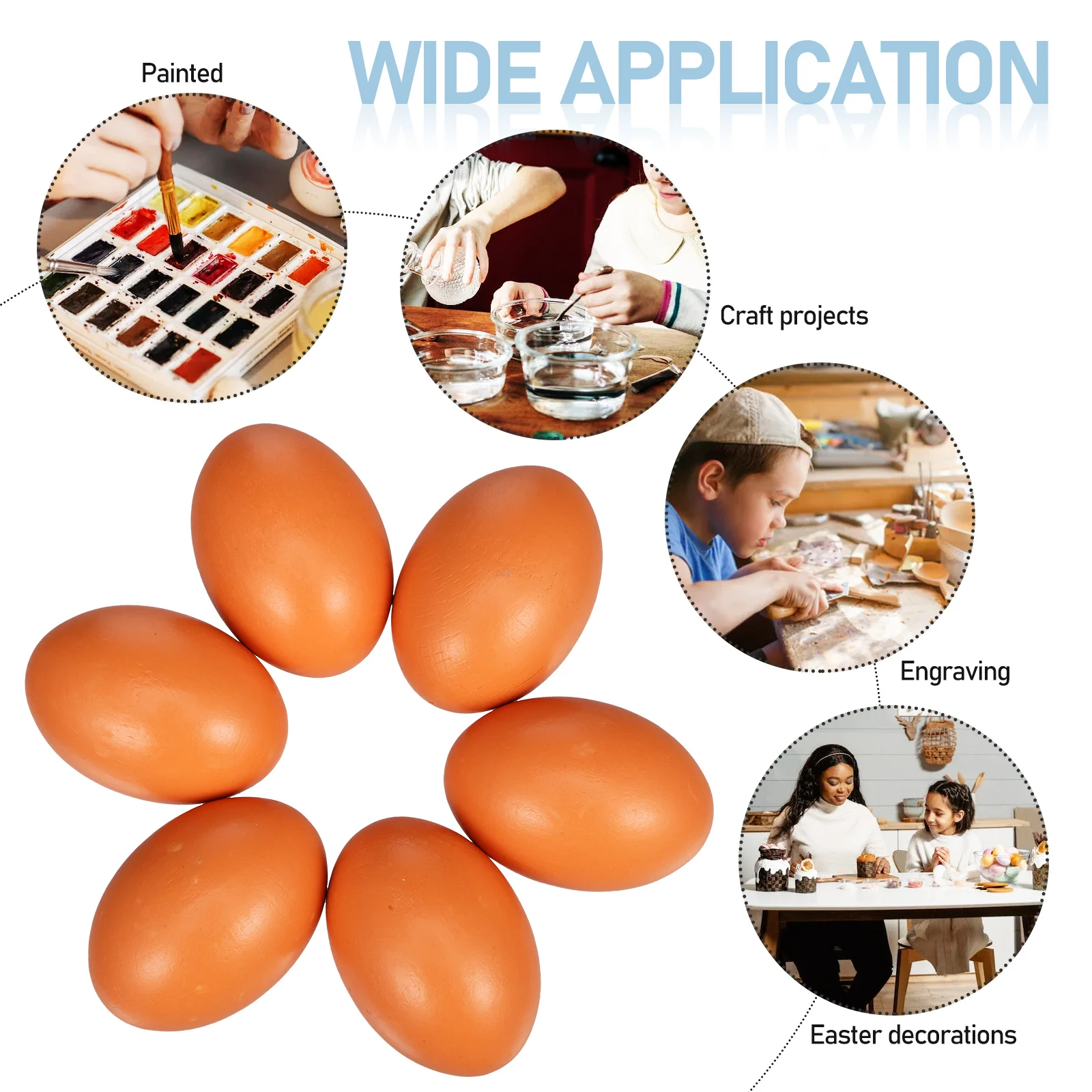 

6 Pcs Highly Realistic Wooden Eggs Smooth Surface DIY Crafts Fake Chicken Eggs Unfinished Decor Home Party Photography Props