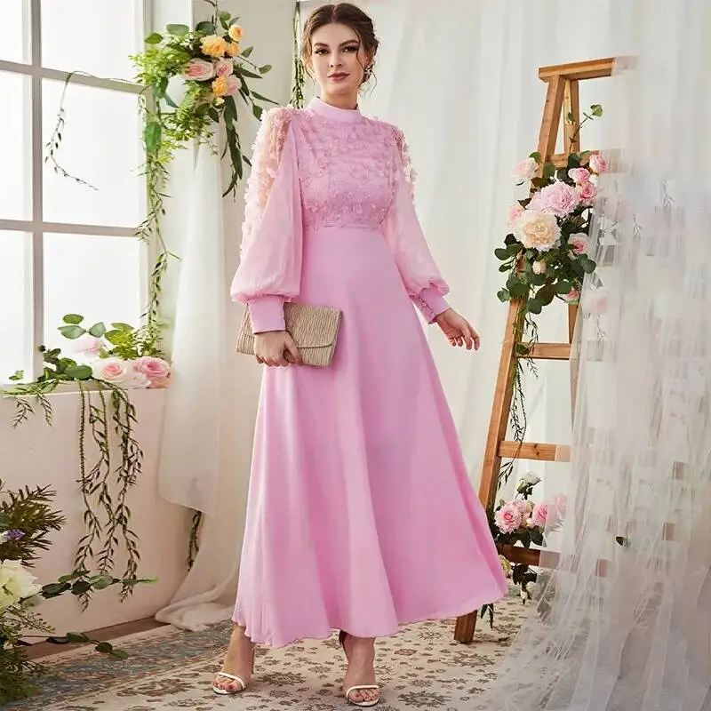 

2024 Autumn/winter New Fashion European and American Women's Decal Bubble Long Sleeve Large Swing Dress