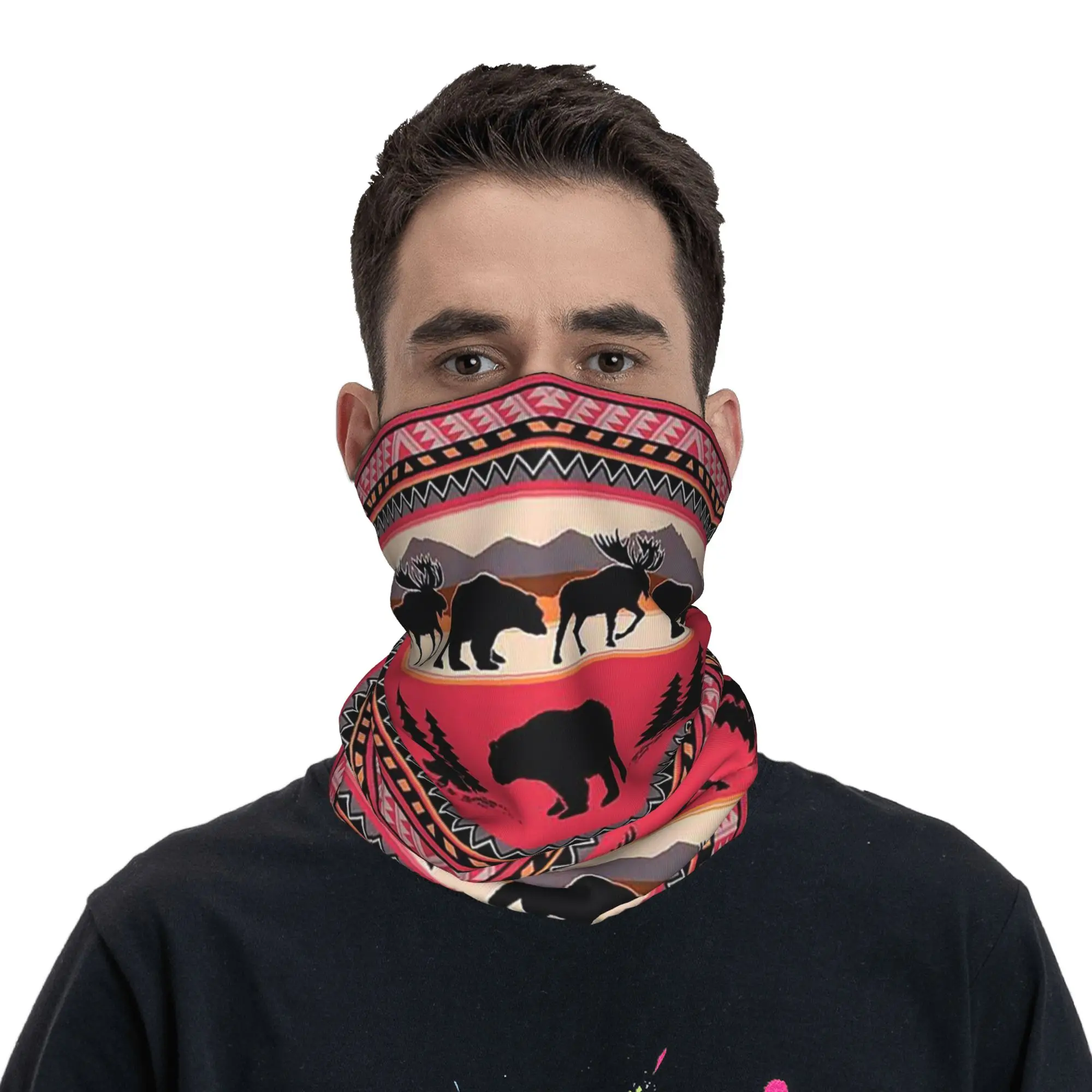 

Wild Moose Deer Design Bandana Neck Gaiter Printed Mask Scarf Balaclava Hiking Fishing for Men Women Adult Breathable