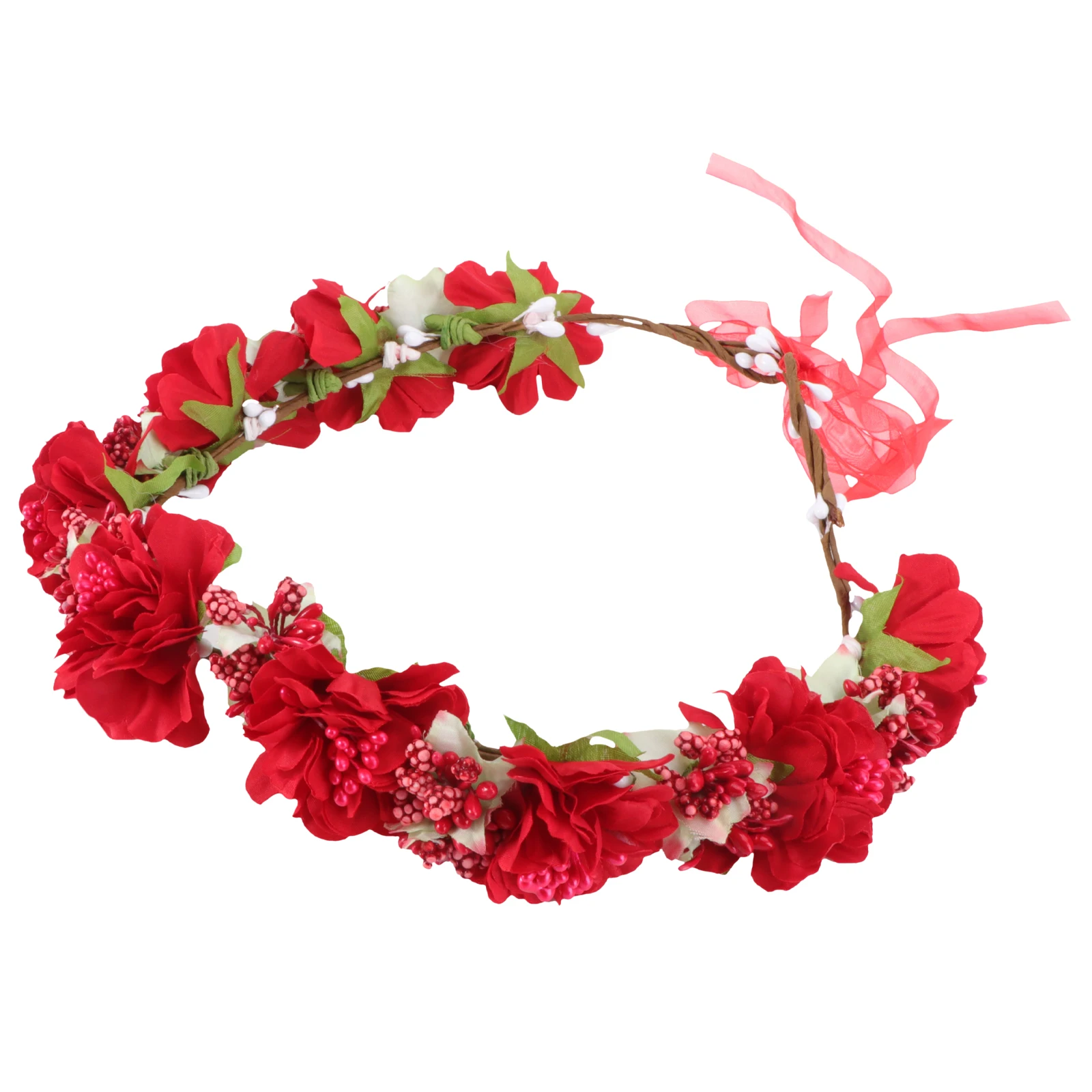 

Flower Headwear Bride Headdress Wedding Hair Accessories Red Wreath Tiara Adult Photography Prop Lightweight Comfortable