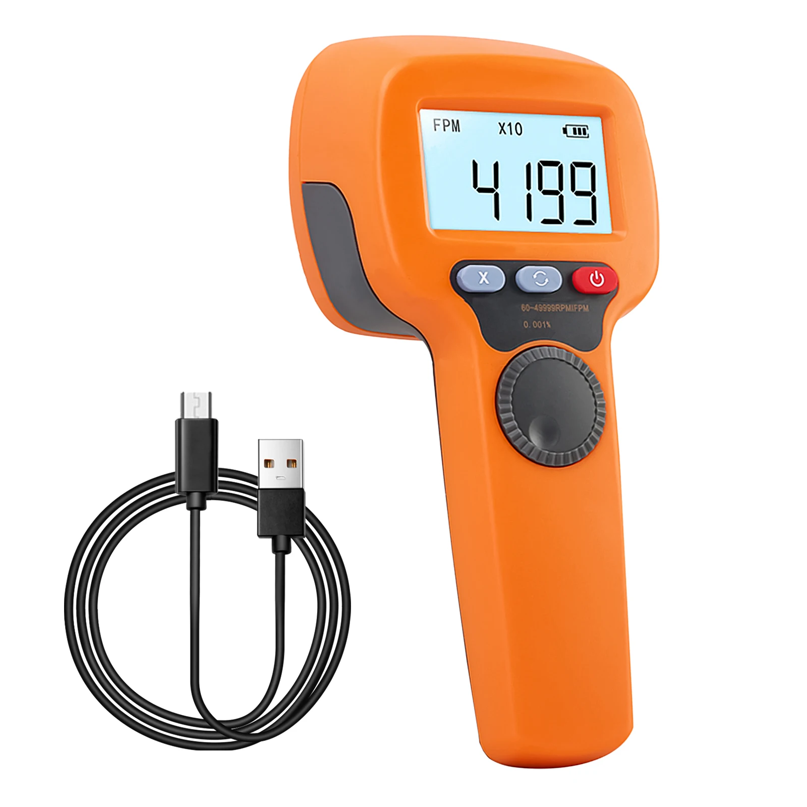 Digital Handheld Stroboscope Measuring 60-49999 RPM Non Contact Strobe Tachometer, High Accuracy 0.001% Rechargeable Tachometer