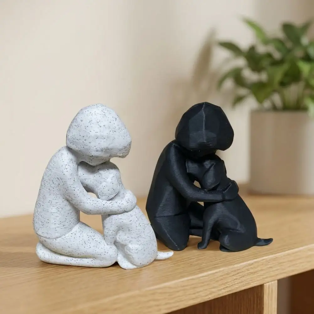 3D Printed Human Hug Dog Friendship Sculpture Modern Abstract Friendship Symbol Human Dog Loyalty Figurine Plastic Unique