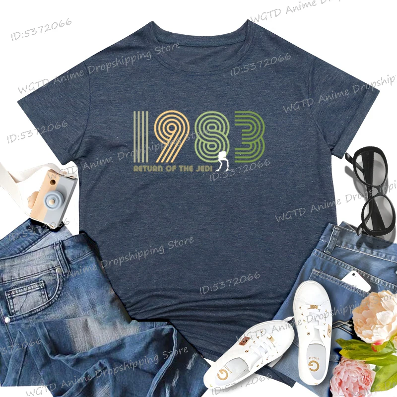 Fashion Woman T-shirts Vintage 1983 Graphic T Shirts Retro 1983 Harajuku Short Sleeve T-shirt Crew Neck Women's Clothing Sales